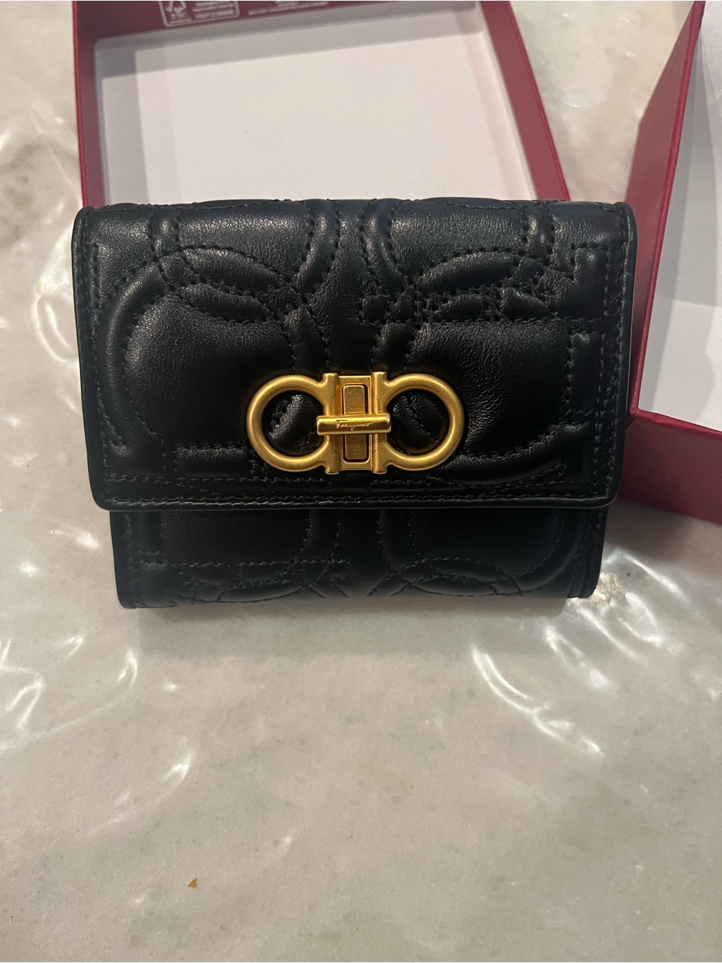 Salvatore Ferragamo Black Quilted Leather Small Wallet With Gancini Hardware